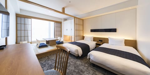 Japanese-Western Style Twin Room, Non Smoking | In-room safe, blackout drapes, iron/ironing board, free WiFi