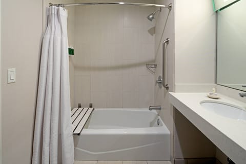 Combined shower/tub, free toiletries, hair dryer, towels