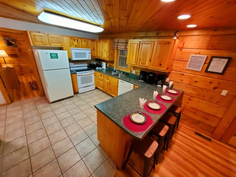 Spacious well-equipped kitchen with plenty room for numerous chefs.