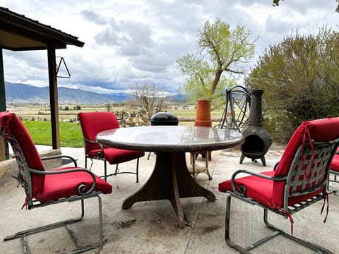 Outdoor patio and sitting area for guests.