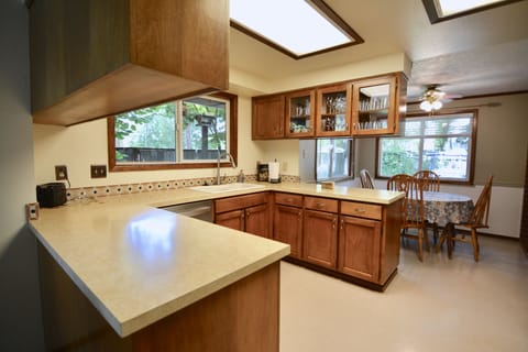 Good sized kitchen with plenty of counter space and stainless steel appliances.