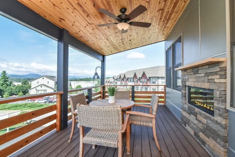 Deck seating to enjoy the fireplace and the amazing mountain views