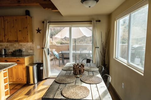 Dining in open concept main room.