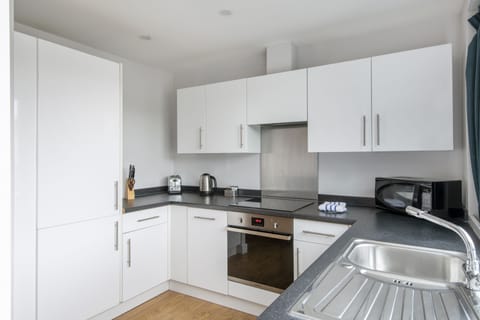 Business Apartment, 1 Bedroom, Kitchen | Private kitchen | Fridge, microwave, oven, stovetop