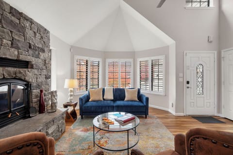Living room with vaulted ceilings