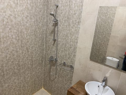 Standard Suite | Bathroom | Shower, rainfall showerhead, hair dryer, towels