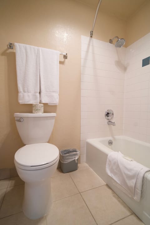 Combined shower/tub, free toiletries, hair dryer, towels