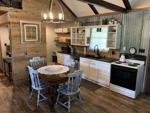 No "roughing it" for your meals here! All the cooking and dining ware, utensils and glasses, are provided for you.