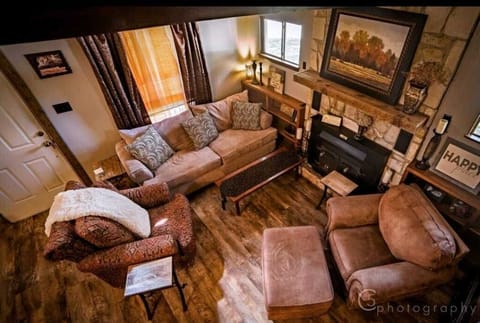 This high-angle POV of the living area shows off all the design considerations that make the Homestead such a soothing place to visit. There's also satellite TV and Wifi here!