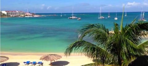 Beach nearby, white sand, sun loungers, beach umbrellas