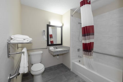 Deluxe Room, 1 Queen Bed, Accessible, Non Smoking | Bathroom | Combined shower/tub, hair dryer, towels