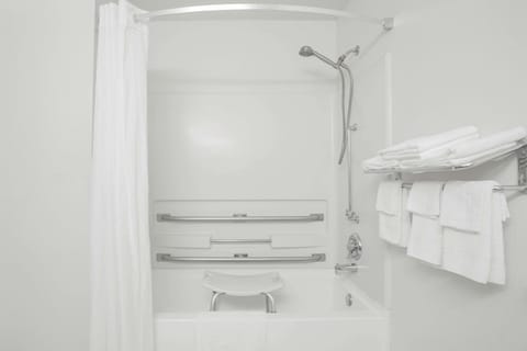 Combined shower/tub, hair dryer, towels