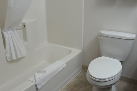 Combined shower/tub, free toiletries, hair dryer, towels