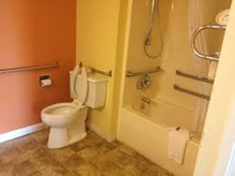 Combined shower/tub, free toiletries, hair dryer, towels