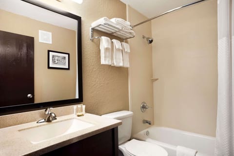 Combined shower/tub, hair dryer, towels