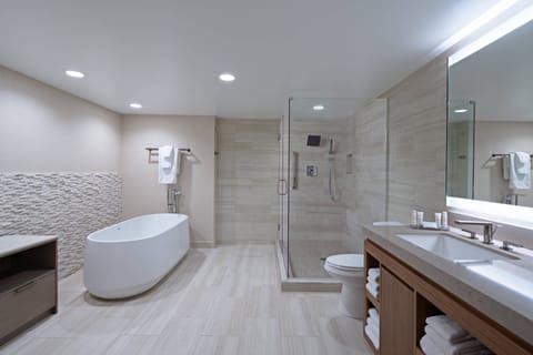 Combined shower/tub, towels