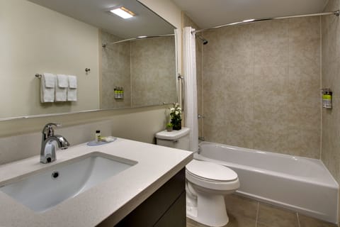 Combined shower/tub, hair dryer, towels