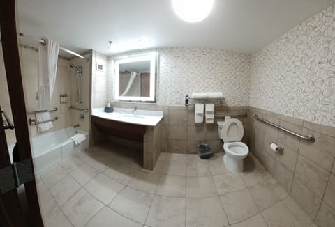 Room, 1 King Bed (Communications) | Bathroom | Combined shower/tub, free toiletries, hair dryer, towels