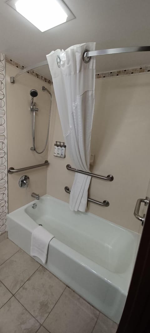 Standard Room, 1 King Bed (Communications, Accessible Tub) | Bathroom | Combined shower/tub, free toiletries, hair dryer, towels