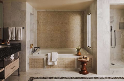 Suite (L'Ermitage Suite) | Bathroom | Separate tub and shower, free toiletries, hair dryer, bathrobes