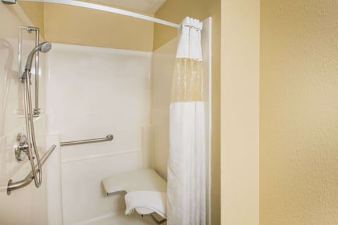 Combined shower/tub, free toiletries, hair dryer, towels