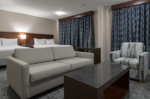 Junior Suite, 2 Queen Beds | Living area | 55-inch LCD TV with cable channels, TV, pay movies