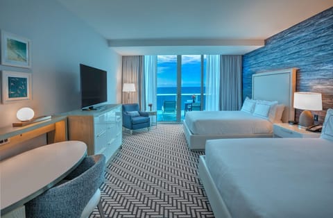 Premium Room, 2 Queen Beds, Balcony, Oceanfront | Hypo-allergenic bedding, in-room safe, desk, laptop workspace