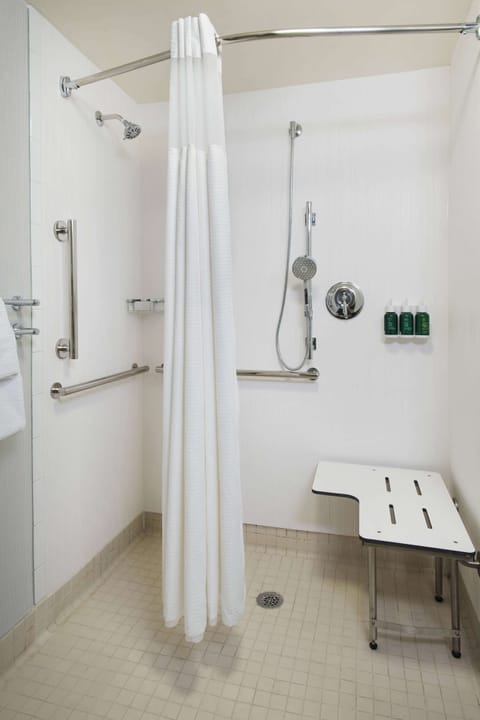 Combined shower/tub, free toiletries, hair dryer, towels