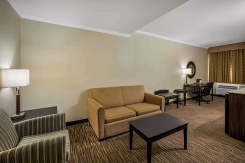 Suite, 1 King Bed, Non Smoking | Desk, laptop workspace, blackout drapes, iron/ironing board