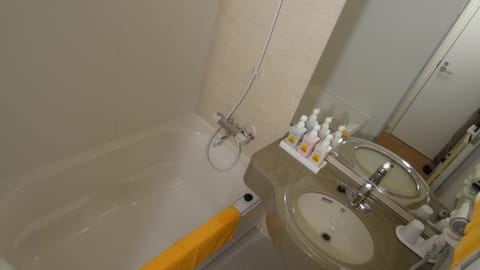 Separate tub and shower, deep soaking tub, hair dryer, electronic bidet