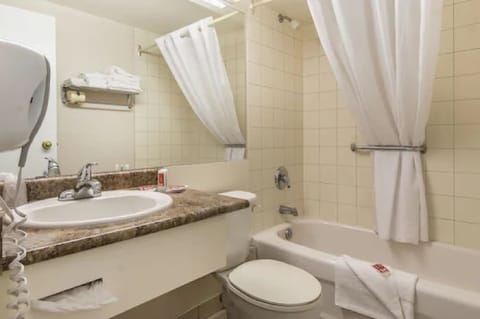 Combined shower/tub, hair dryer, towels