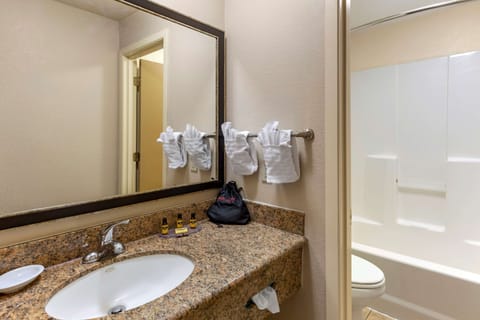 Combined shower/tub, eco-friendly toiletries, hair dryer, towels