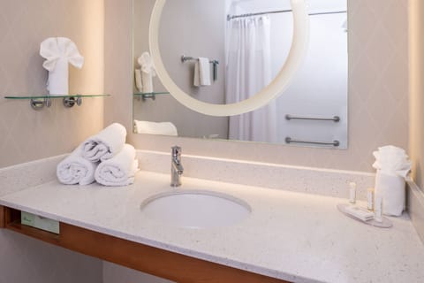 Suite, Multiple Beds (Mobility/Hearing Access, Roll-In Shwr) | Bathroom | Combined shower/tub, hair dryer, towels