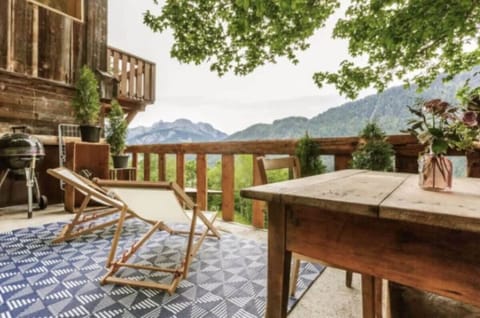 the beautiful patio on the bottom part of the chalet outlooking the mountains