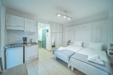 Deluxe Studio, 2 Twin Beds, Balcony (Twin 2) | Private kitchen | Fridge, stovetop, coffee/tea maker, electric kettle