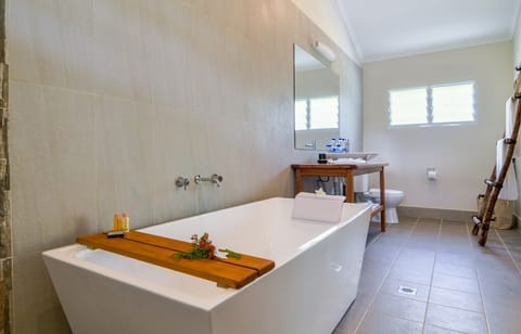 Deluxe Studio Suite | Bathroom | Separate tub and shower, deep soaking tub, hair dryer, towels