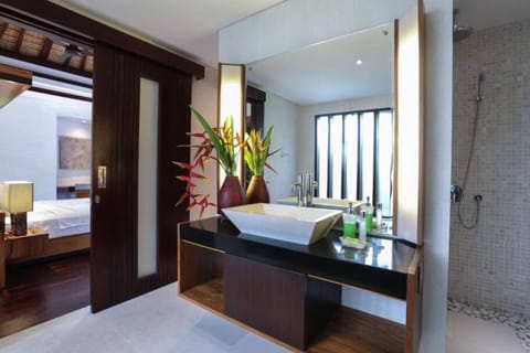 Villa, 1 Bedroom, Private Pool | Bathroom | Separate tub and shower, deep soaking tub, hair dryer, towels