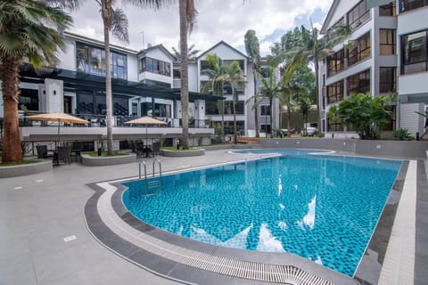 Outdoor pool, sun loungers