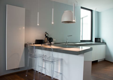 Design Apartment | Private kitchenette | Fridge, microwave, oven, stovetop