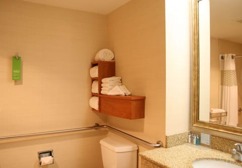 Combined shower/tub, free toiletries, hair dryer, towels