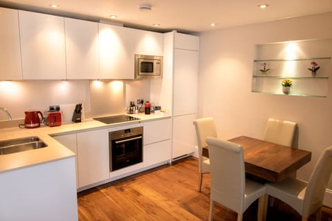 Apartment | Private kitchen | Full-size fridge, microwave, oven, stovetop