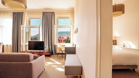 Prague Castle View Junior Suite | Hypo-allergenic bedding, minibar, in-room safe, individually decorated