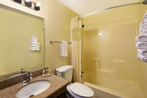 Combined shower/tub, free toiletries, hair dryer, towels