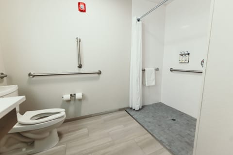Standard Room, 1 King Bed, Accessible (Communications, Roll-In Shower) | Bathroom | Hair dryer, towels