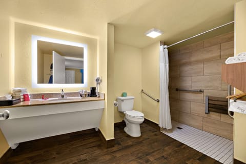 Standard Room, 1 King Bed, Accessible, Refrigerator & Microwave | Bathroom | Shower, free toiletries, hair dryer, towels