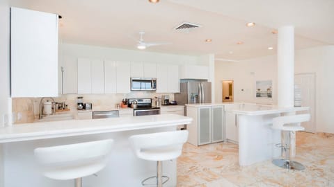 Panoramic Condo | Private kitchen | Full-size fridge, microwave, oven, stovetop