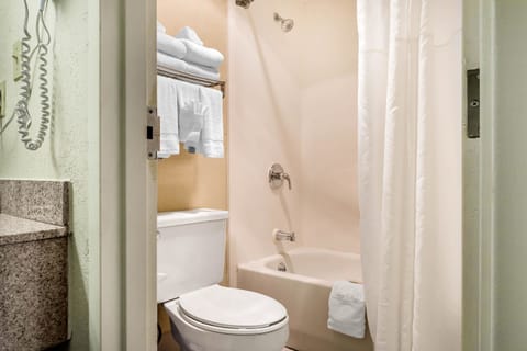 Combined shower/tub, hair dryer, towels