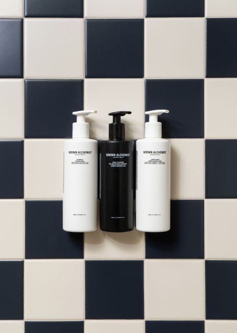 Shower, rainfall showerhead, hair dryer, bathrobes