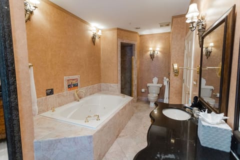 205 Scholar Room | Bathroom | Combined shower/tub, deep soaking tub, hair dryer, bathrobes