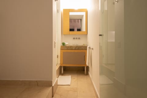 Premium Double Room, 1 King Bed | Bathroom | Shower, hair dryer, towels